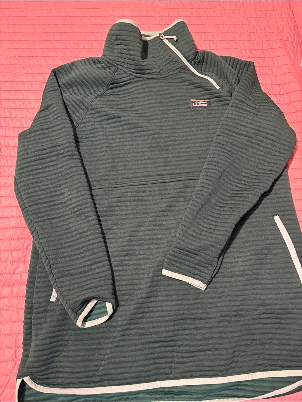 L.L. Bean Men's Dark Green Textured Half-Zip Pullover with Contrast Trim